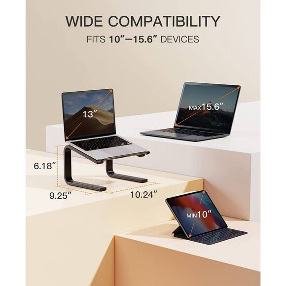 Ergonomic Laptop Stand Riser Compatible with 10-15.6” Laptop Black - Picture 2 of 6